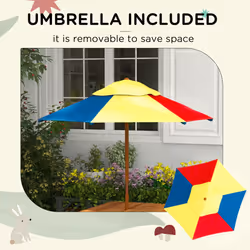 Outsunny Kids Picnic Table Set w/ Sand and Water, Removable Parasol - Brown