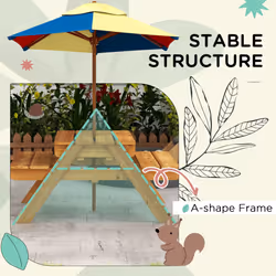 Outsunny Kids Picnic Table Set w/ Sand and Water, Removable Parasol - Brown