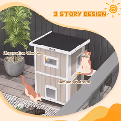 PawHut Outdoor Wooden Cat House w/ Removable Bottom, Escape Doors, for 1-2 Cats