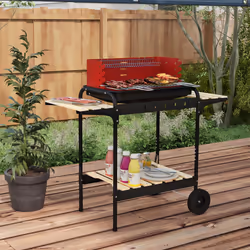 Outsunny Charcoal Barbecue BBQ Grill Trolley W/ 5-level Grill Height Ash Catcher