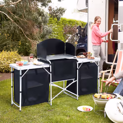 Outsunny Folding Camping Kitchen Portable Cooking Table Picnic Storage Cabinet