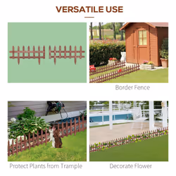 Outsunny Pack of 12 Wooden Plant Border Fence Garden Fixed Picket Fence Brown