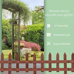 Outsunny Pack of 12 Wooden Plant Border Fence Garden Fixed Picket Fence Brown - Additional view 4
