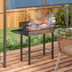 Outsunny Charcoal Spit Roasting Machine w/ 3-Tier Grill Grate & Foldable Shelves