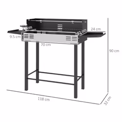 Outsunny Charcoal Spit Roasting Machine w/ 3-Tier Grill Grate & Foldable Shelves