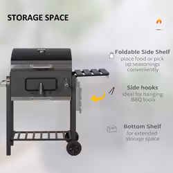 Outsunny Charcoal Grill BBQ Trolley Wheels Shelf Side Thermometer Steel Black - Additional view 5
