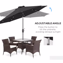 Outsunny Garden Parasol Outdoor Tilt Sun Umbrella LED Light Hand Crank Black