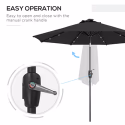 Outsunny Garden Parasol Outdoor Tilt Sun Umbrella LED Light Hand Crank Black
