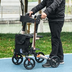 HOMCOM 4 Wheel Rollator Walker,  Adjustable Mobility Walker with Bag,Gold Tone