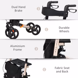 HOMCOM 4 Wheel Rollator Walker,  Adjustable Mobility Walker with Bag,Gold Tone