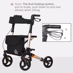 HOMCOM 4 Wheel Rollator Walker,  Adjustable Mobility Walker with Bag,Gold Tone - Additional view 4