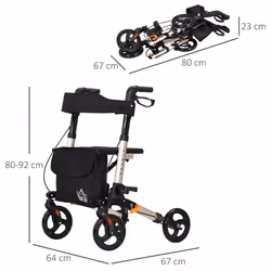 HOMCOM 4 Wheel Rollator Walker,  Adjustable Mobility Walker with Bag,Gold Tone - Additional view 8