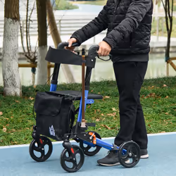 HOMCOM 4 Wheel Rollator Walker, Adjustable Mobility Walker with Bag, Blue