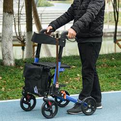 HOMCOM 4 Wheel Rollator Walker,  Adjustable Mobility Walker with Bag, Blue