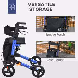 HOMCOM 4 Wheel Rollator Walker,  Adjustable Mobility Walker with Bag, Blue