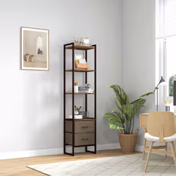 HOMCOM 4-Tier Bookshelf Bookcase with 2 Fabric Drawers for Bedroom Study