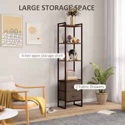 HOMCOM 4-Tier Bookshelf Bookcase with 2 Fabric Drawers for Bedroom Study