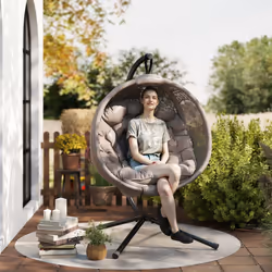 Outsunny Hanging Swing Chair w/ Metal Stand & Side Pocket, Sand