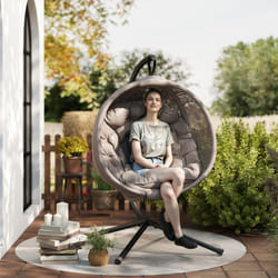 Outsunny Hanging Swing Chair w/ Metal Stand & Side Pocket, Sand