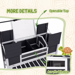 PawHut Tortoise House w/ Adjustable Lamp Holder, Openable Lid, Dual Main Houses - Additional view 6