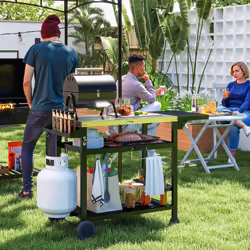 Outsunny Stainless Steel Outdoor Grill Cart with Folding Side table, 2 Wheels