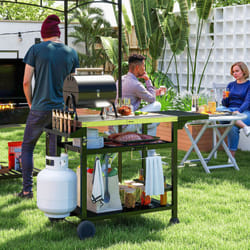 Outsunny Stainless Steel Outdoor Grill Cart with Folding Side table, 2 Wheels