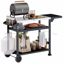 Outsunny Stainless Steel Outdoor Grill Cart with Folding Side table, 2 Wheels - Additional view 8