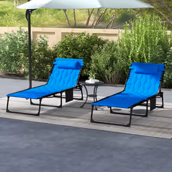 Outsunny Foldable Sun Lounger Set, 2 Pieces Sun Lounger w/ Padded Seat Blue