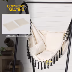 Outsunny Patio Hammock Chair w/ Stand, Hanging Chair w/ Cushion, Armrest, White