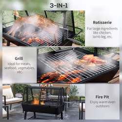 Outsunny 3-in-1 BBQ Rotisserie Grill Roaster Fire Pit for Outdoor Picnic Camping