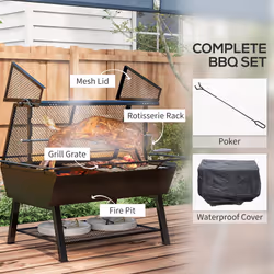 Outsunny 3-in-1 BBQ Rotisserie Grill Roaster Fire Pit for Outdoor Picnic Camping - Additional view 5