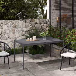 Outsunny 145cm Garden Table with Slatted Aluminium Top, Steel Legs, Dark Grey