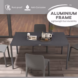 Outsunny 145cm Garden Table with Slatted Aluminium Top, Steel Legs, Dark Grey