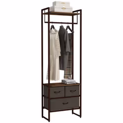 HOMCOM Clothes Hanging Rail with 3 Fabric Drawers Storage Shelves for Hallway