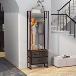 HOMCOM Clothes Hanging Rail with 3 Fabric Drawers Storage Shelves for Hallway