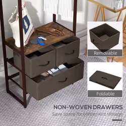 HOMCOM Clothes Hanging Rail with 3 Fabric Drawers Storage Shelves for Hallway - Additional view 4