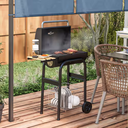 Outsunny Charcoal Barbecue BBQ Grill Trolley W/ Shelves, Lid and Thermometer