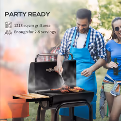 Outsunny Charcoal Barbecue BBQ Grill Trolley W/ Shelves, Lid and Thermometer