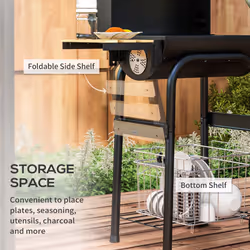 Outsunny Charcoal Barbecue BBQ Grill Trolley W/ Shelves, Lid and Thermometer - Additional view 4