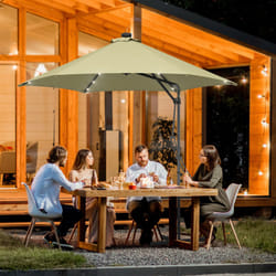 Outsunny 3(m) Cantilever Garden Parasol Umbrella W/ Solar LED, Beige