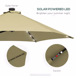 Outsunny 3(m) Cantilever Garden Parasol Umbrella W/ Solar LED, Beige