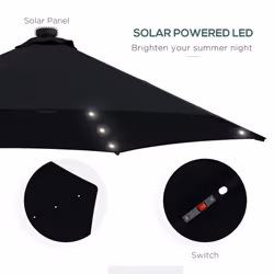 Outsunny 3(m) Cantilever Garden Parasol Umbrella W/ Solar LED, Black