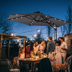 Outsunny 3(m) Cantilever Garden Parasol Umbrella W/ Solar LED, Dark Grey