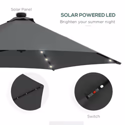 Outsunny 3(m) Cantilever Garden Parasol Umbrella W/ Solar LED, Dark Grey - Additional view 4