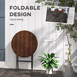Outsunny Foldable Outdoor Coffee Table, Metal Frame Rattan Side Table, Brown - Additional view 4