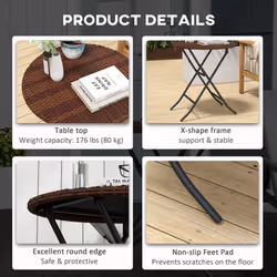 Outsunny Foldable Outdoor Coffee Table, Metal Frame Rattan Side Table, Brown - Additional view 5