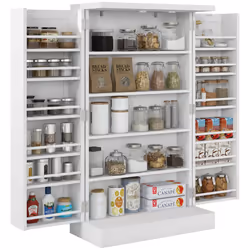 HOMCOM Kitchen Cupboard with Double Doors, 5-Tier Shelf, 12 Spice Racks, White - Additional view 6