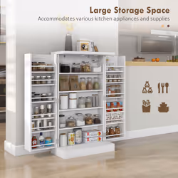 HOMCOM Kitchen Cupboard with Double Doors, 5-Tier Shelf, 12 Spice Racks, White - Additional view 7