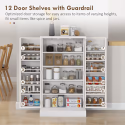 HOMCOM Kitchen Cupboard with Double Doors, 5-Tier Shelf, 12 Spice Racks, White - Additional view 8