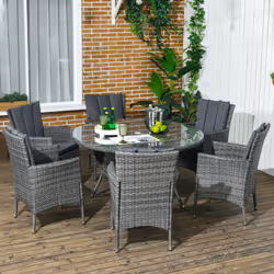 Outsunny 6 Seater Rattan Outdoor Dining Set with Cushions, Mixed Grey